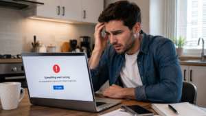 Traveler experiencing a Delta Air Lines booking error on a laptop